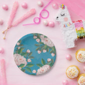 Elegante Waterverf witte bloemige pioenbloemen Papieren Bordje (Feest)