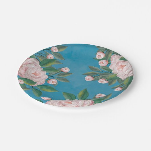 Elegante Waterverf witte bloemige pioenbloemen Papieren Bordje (Gekanteld)