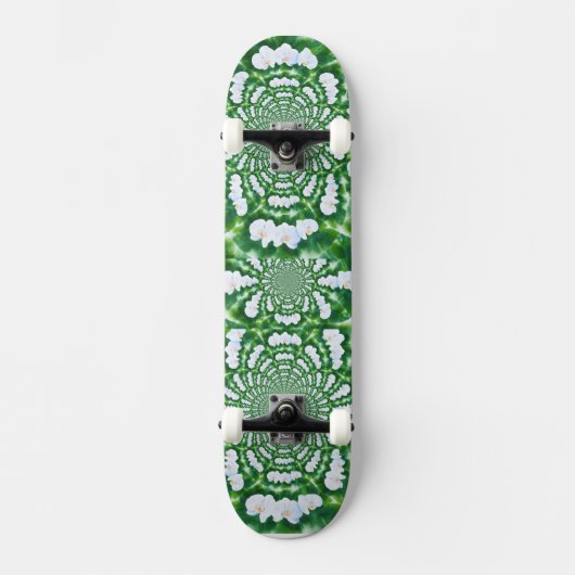 Elegante waterverf witte orchidee mandala persoonlijk skateboard (Voorkant)