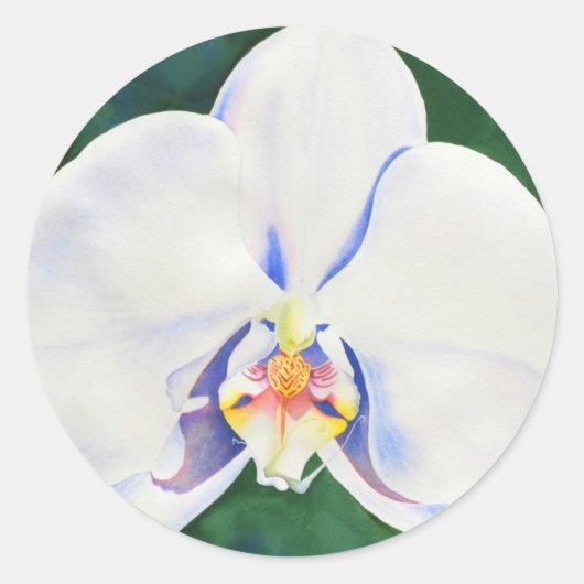 Elegante waterverf witte orchidee ronde sticker (Voorkant)