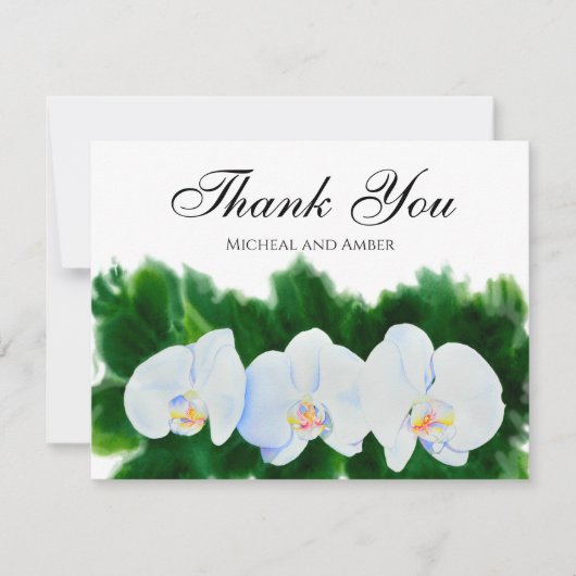 Elegante waterverf witte orchideeën bedankkaart (Voorkant)
