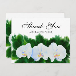 Elegante waterverf witte orchideeën bedankkaart