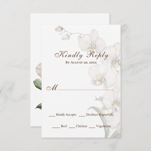 Elegante Waterverf Witte Orchideeën Bruiloft RSVP Kaartje (Voorkant / Achterkant)