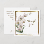 Elegante Waterverf witte orchideeën gouden Lijst d Bedankkaart (Voorkant / Achterkant)