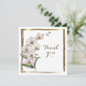 Elegante Waterverf witte orchideeën gouden Lijst d Bedankkaart (Staand voorkant)