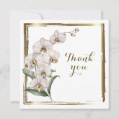Elegante Waterverf witte orchideeën gouden Lijst d Bedankkaart (Voorkant)