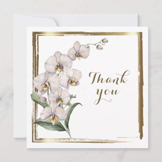 Elegante Waterverf witte orchideeën gouden Lijst d Bedankkaart (Voorkant)