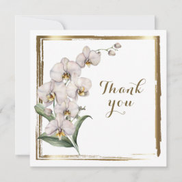 Elegante Waterverf witte orchideeën gouden Lijst d Bedankkaart