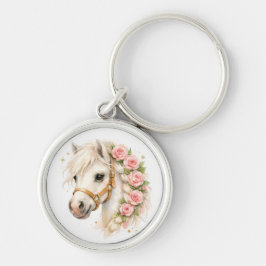Elegante Waterverf Witte Paard met Roos‑B Sleutelhanger
