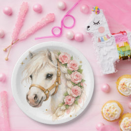 Elegante Waterverf Witte Paardenballon met Roos‑B Papieren Bordje