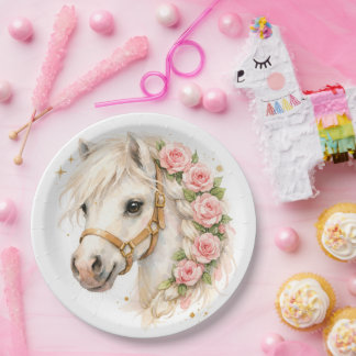 Elegante Waterverf Witte Paardenballon met Roos‑B Papieren Bordje