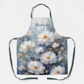 Elegante Waterverf Witte Pioen Monogram Naam Schort (Voorkant)