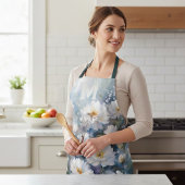 Elegante Waterverf Witte Pioen Monogram Naam Schort