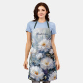 Elegante Waterverf Witte Pioenrozen Monogram Naam Schort (Gedragen)