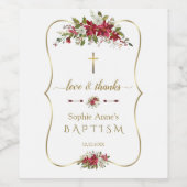 Elegante waterverf witte rode poinsettia doop wijn etiket (Enkel label)