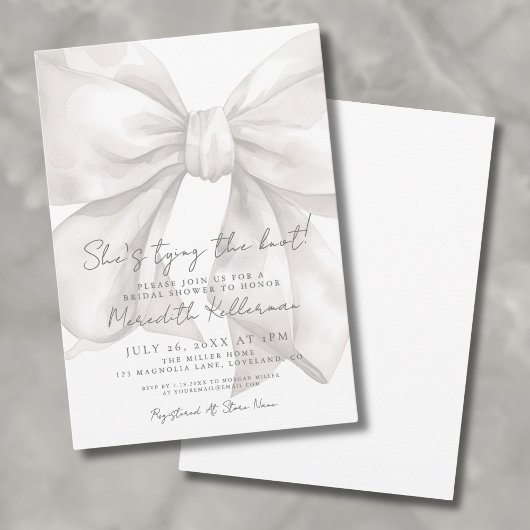 Elegante Waterverf Witte Strik Bruidsdouche Kaart