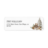 Elegante Waterverf Woodland Beer Vrolijk kerstfees Etiket (Voorkant)