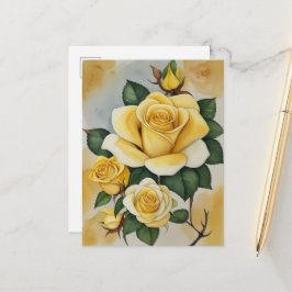 Elegante Waterverf Yellow Roses Briefkaart