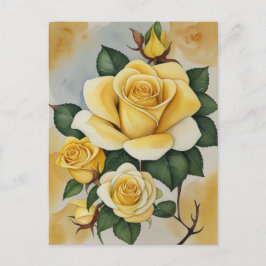 Elegante Waterverf Yellow Roses Briefkaart