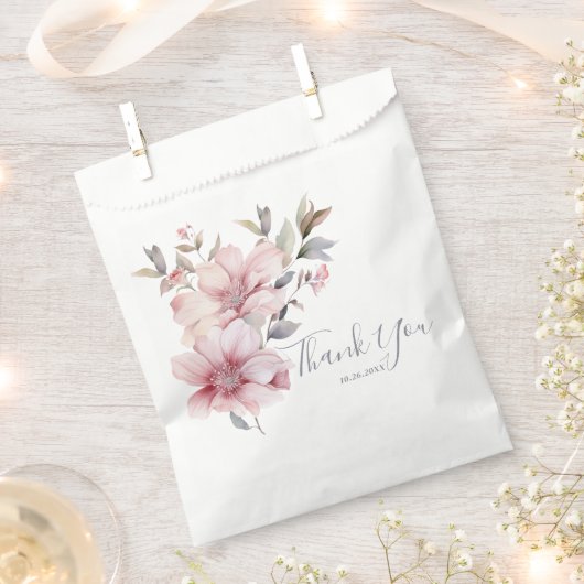 Elegante Waterverf Zacht Roze Bloemen Dank u Bedankzakje (Geknipt)