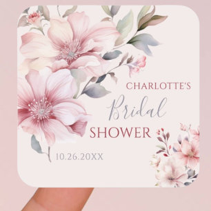 Elegante Waterverf Zacht Roze Bloemige Bruidsdouch Vierkante Sticker