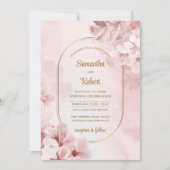 Elegante waterverf zacht roze lentebloemen goud kaart (Voorkant)