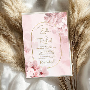 Elegante waterverf zacht roze lentebloemen goud kaart