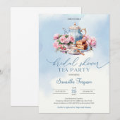 Elegante waterverf zacht roze rozen theefeest kaart (Voorkant / Achterkant)