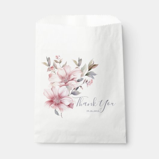 Elegante waterverf zachte roze bloemen bedankt bedankzakje (Voorkant)