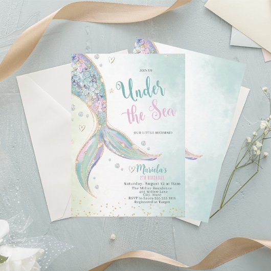 Elegante Waterverf Zeemeermin Staart Onder 2e Verj Kaart