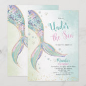 Elegante Waterverf Zeemeermin Staart Onder 2e Verj Kaart (Voorkant / Achterkant)