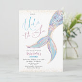 Elegante Waterverf Zeemeermin Staart Onder 4 Geboo Kaart (Staand voorkant)