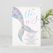 Elegante Waterverf Zeemeermin Staart Onder 5 Geboo Kaart (Staand voorkant)