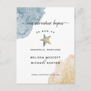 Elegante Waterverf Zeesterren Kust Save The Date Aankondigingskaart