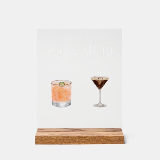 Elegante Waterverf Zijn Haar Signature Drink Bruil Acryl Bord (Voorkant)