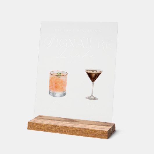 Elegante Waterverf Zijn Haar Signature Drink Bruil Acryl Bord (Hoek)