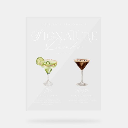 Elegante Waterverf Zijn Haar Signature Drink Bruil Acryl Bord (Voorkant)