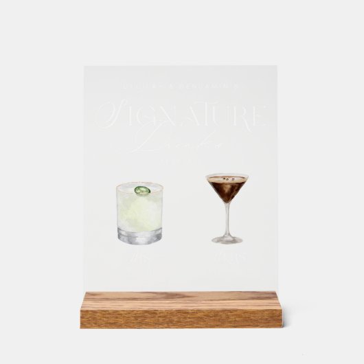 Elegante Waterverf Zijn Haar Signature Drink Bruil Acryl Bord (Voorkant)