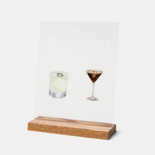 Elegante Waterverf Zijn Haar Signature Drink Bruil Acryl Bord (Hoek)