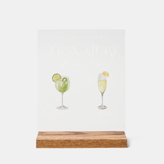 Elegante Waterverf Zijn Haar Signature Drink Bruil Acryl Bord (Voorkant)