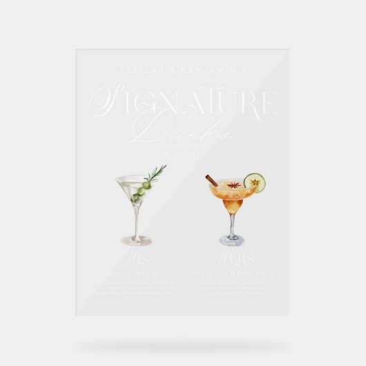 Elegante Waterverf Zijn Haar Signature Drink Bruil Acryl Bord (Voorkant)