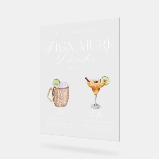 Elegante Waterverf Zijn Haar Signature Drink Bruil Acryl Bord (Hoek)