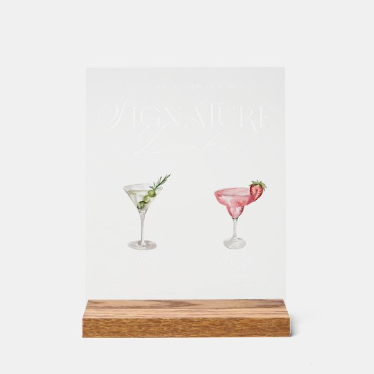 Elegante Waterverf Zijn Haar Signature Drink Bruil Acryl Bord (Voorkant)