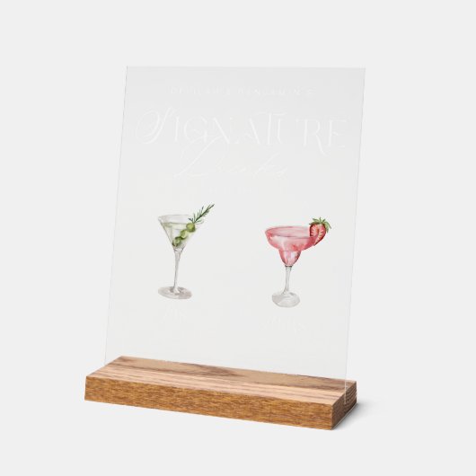 Elegante Waterverf Zijn Haar Signature Drink Bruil Acryl Bord (Hoek)