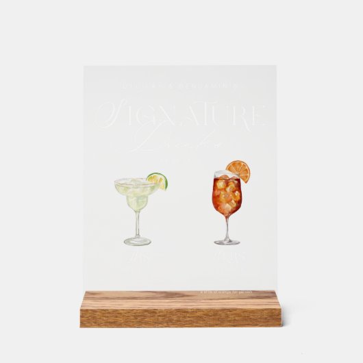 Elegante Waterverf Zijn Haar Signature Drink Bruil Acryl Bord (Voorkant)