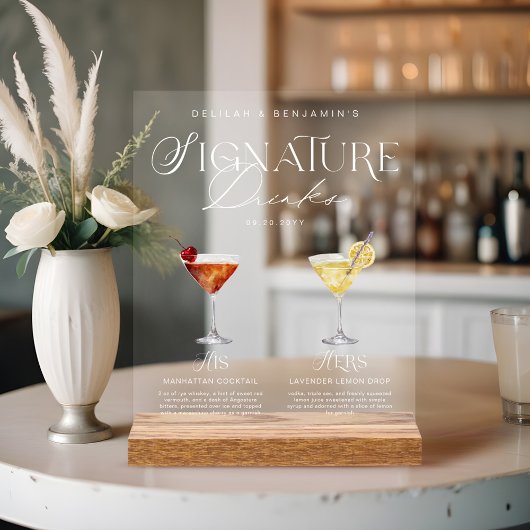 Elegante Waterverf Zijn Haar Signature Drink Bruil Acryl Bord