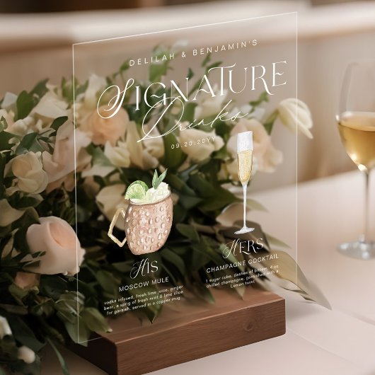 Elegante Waterverf Zijn Haar Signature Drink Bruil Acryl Bord