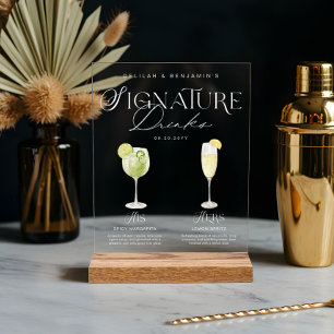 Elegante Waterverf Zijn Haar Signature Drink Bruil Acryl Bord