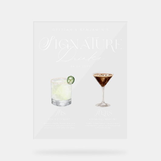 Elegante Waterverf Zijn Haar Signature Drink Bruil Acryl Bord (Voorkant)