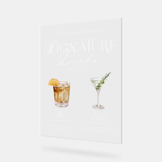 Elegante Waterverf Zijn Haar Signature Drink Bruil Acryl Bord (Hoek)